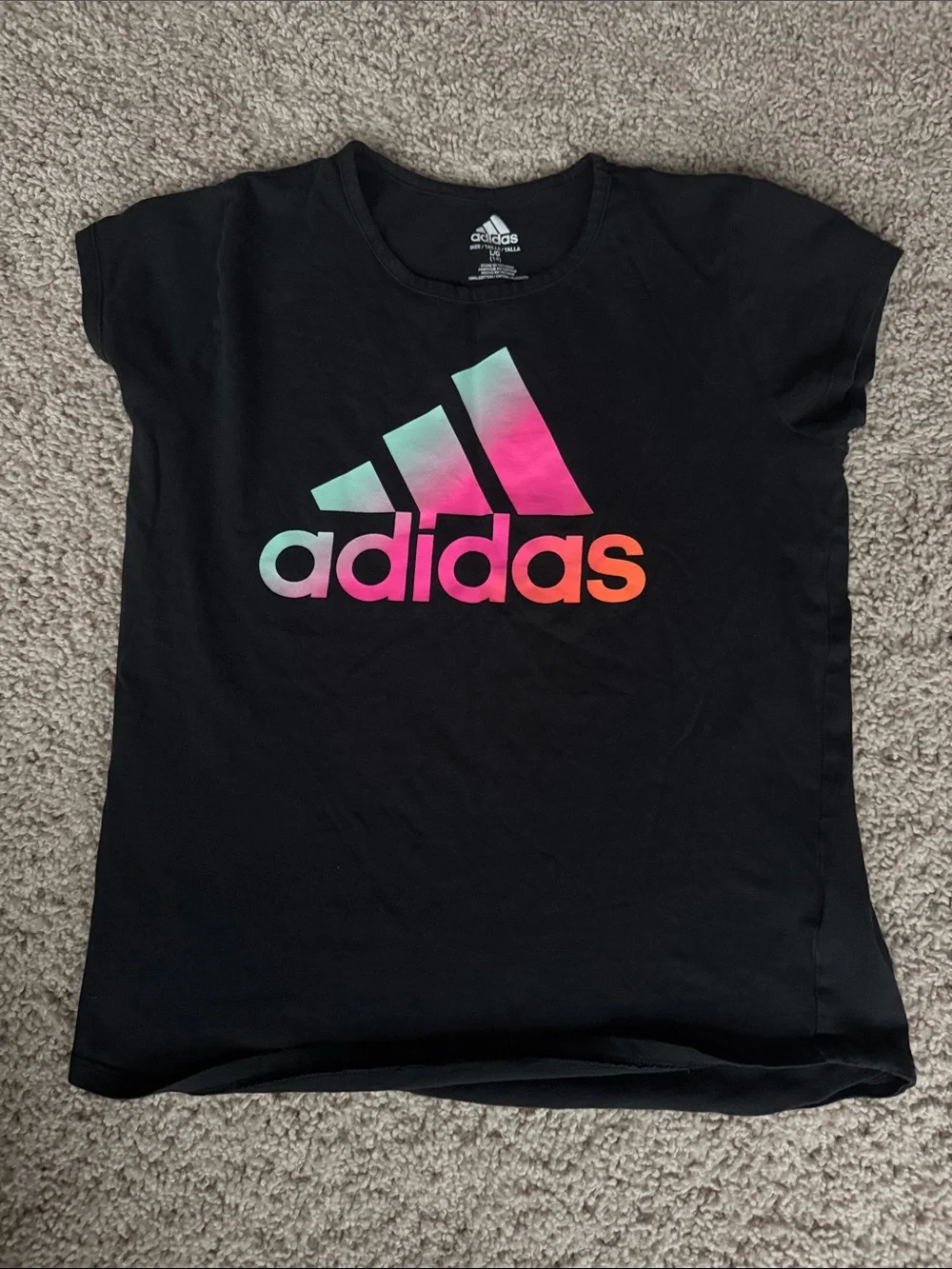 adidas Black Tee with Pink to Teal Gradient Logo